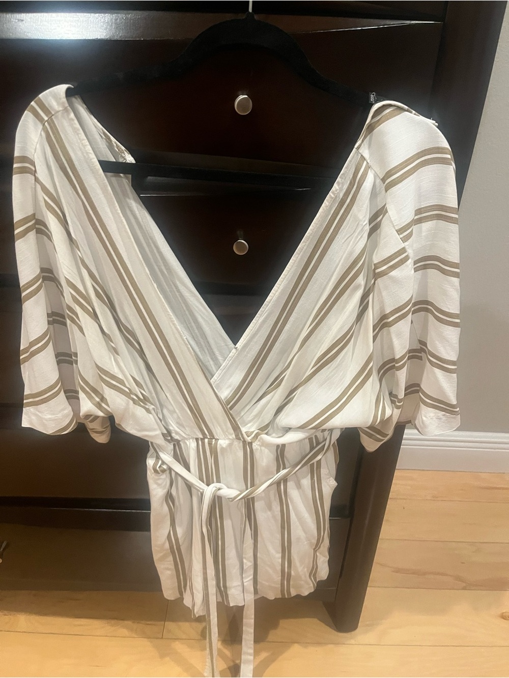 VICI Cream Romper with Taupe Stripes